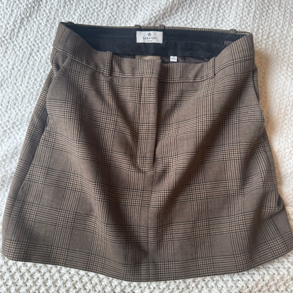 Aritzia Babaton Brown Plaid Mini Skirt Size 6